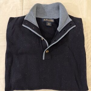 Brooks Brothers Navy Quarter Button Up Sweater 100% Merino Wool - thick knit Med